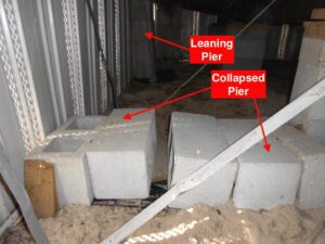 Re level mobile homes -Fallen blocks and pillars underneath home